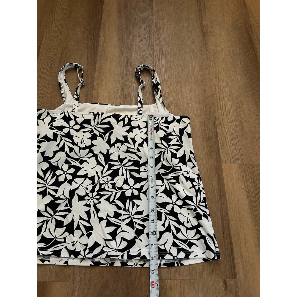 Lands End Tankini Swim Top Womens 16P Black White Floral Square Neck bathingsuit - Picture 5 of 7